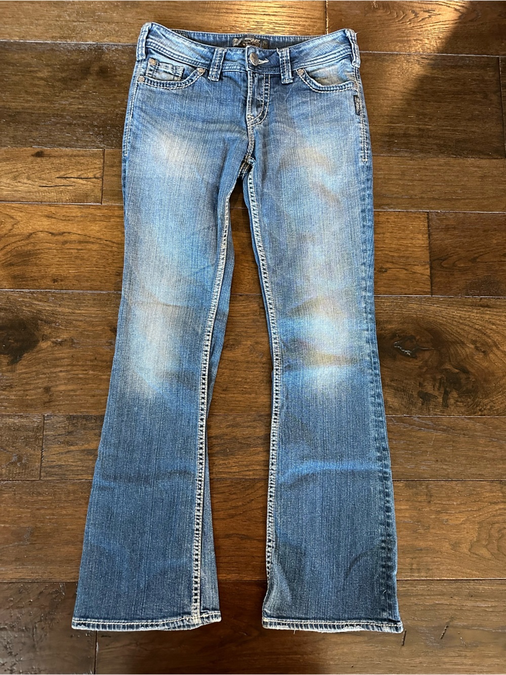 Silver Suki Surpluss Jeans Light Blue Flare Wide Leg Jeans- size W27 L32